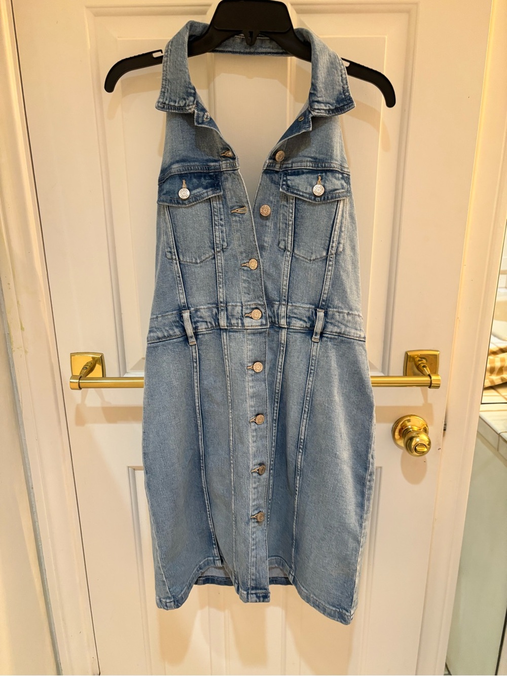 Gap Light Blue Denim Button-Front Halter Dress